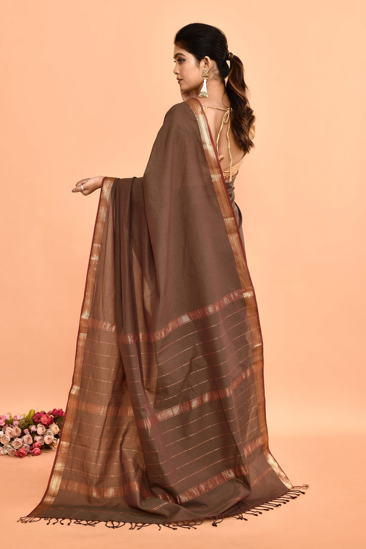 Brown-Pure-Cotton-Maheshwari-Saree