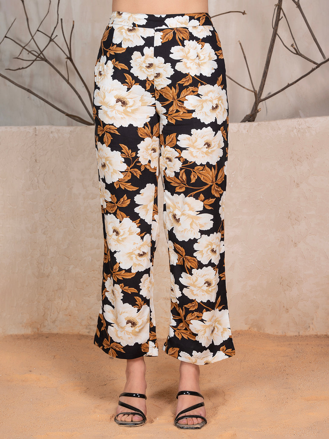 Brown Viscose Rayon Floral Print Co-Ord Set