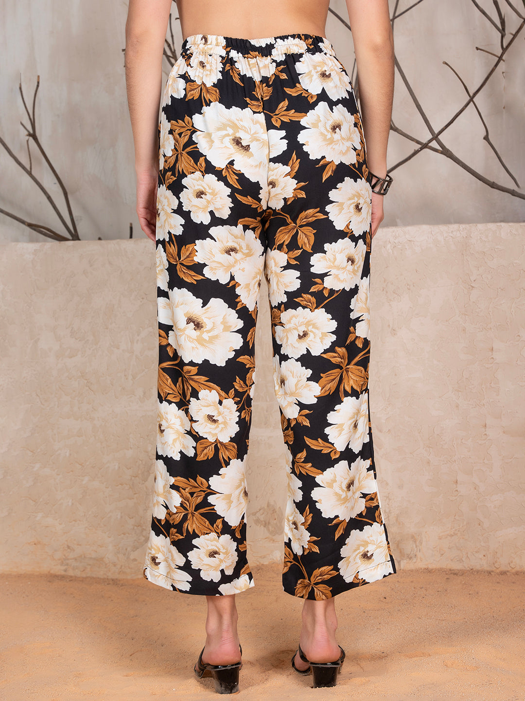 Brown Viscose Rayon Floral Print Co-Ord Set