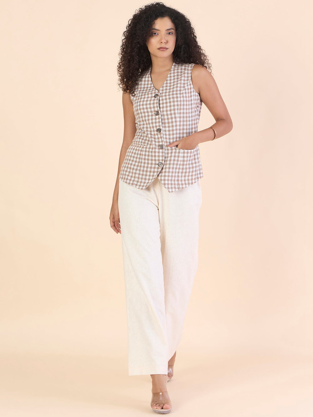 Brown-Cotton-Blend-Vest-Top-With-Straight-Fit-Co-Ord-Set
