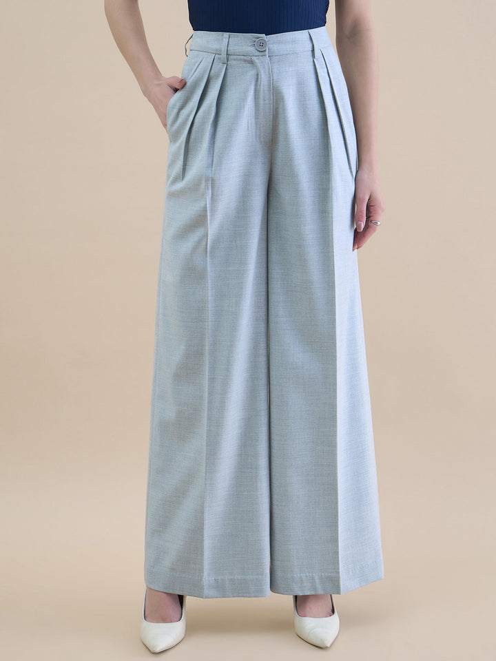 Brown-High-Waist-Straight-Cut-Solid-Grey-Trouser