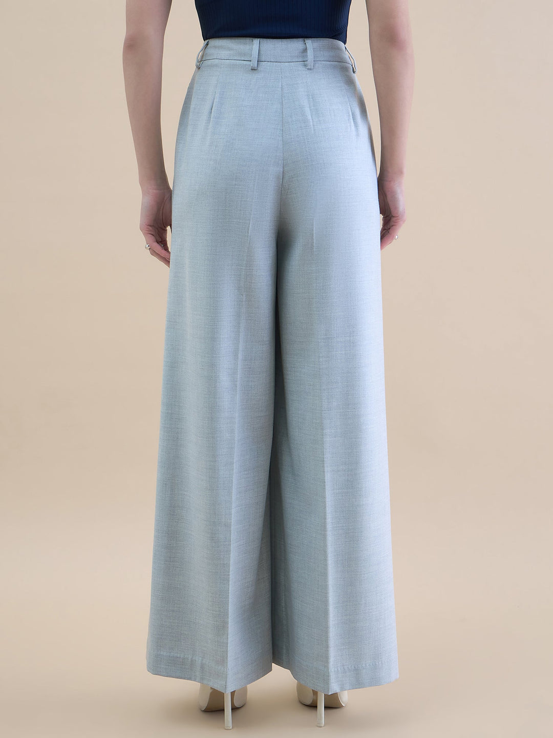Brown-High-Waist-Straight-Cut-Solid-Grey-Trouser