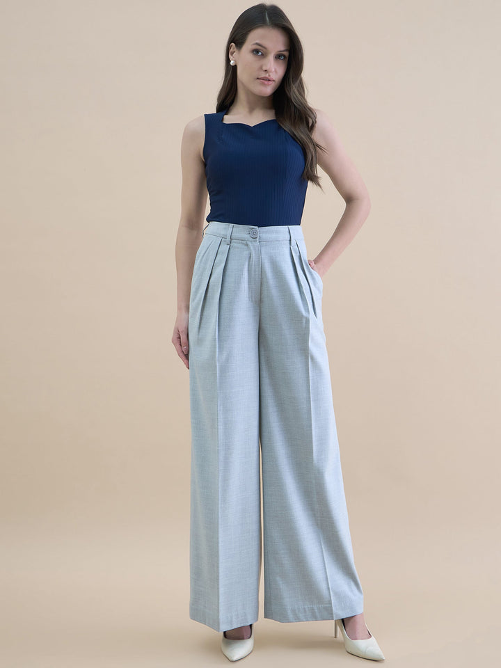 Brown-High-Waist-Straight-Cut-Solid-Grey-Trouser