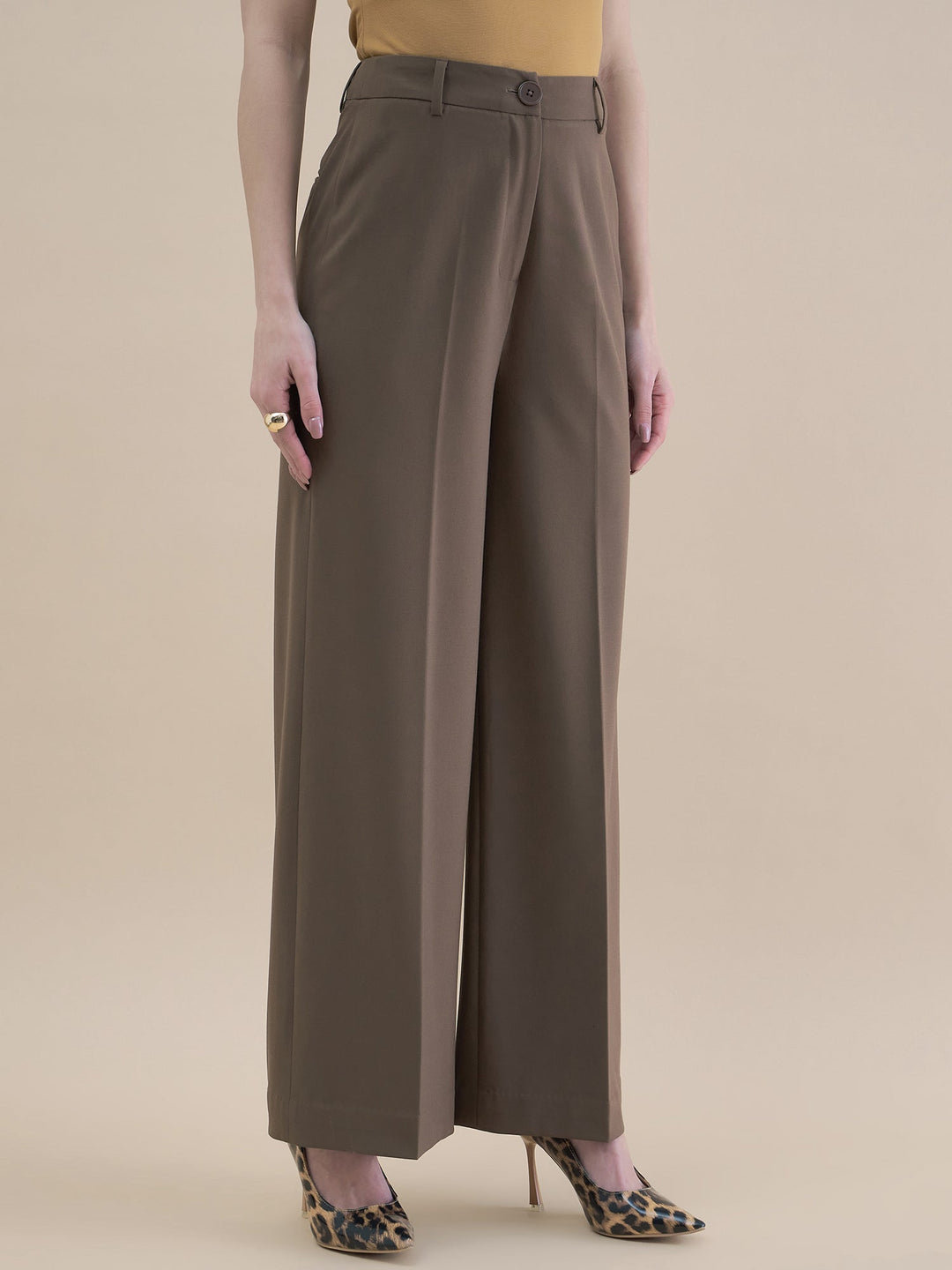 Brown-High-Waist-Tailored-Fit-Straight-Leg-Trouser