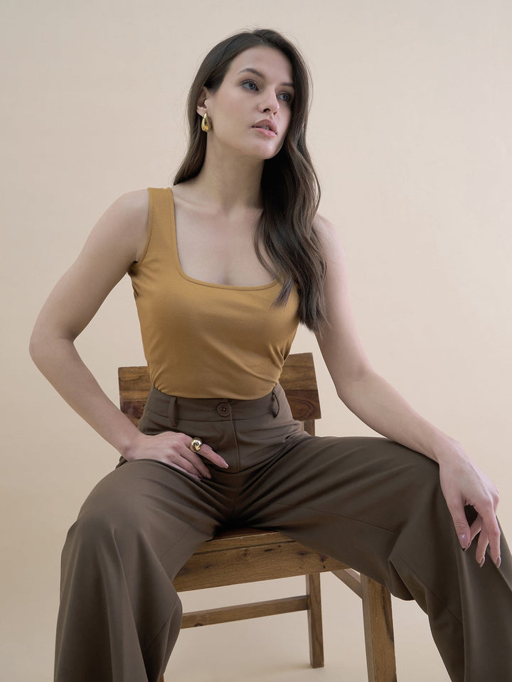 Brown-High-Waist-Tailored-Fit-Straight-Leg-Trouser