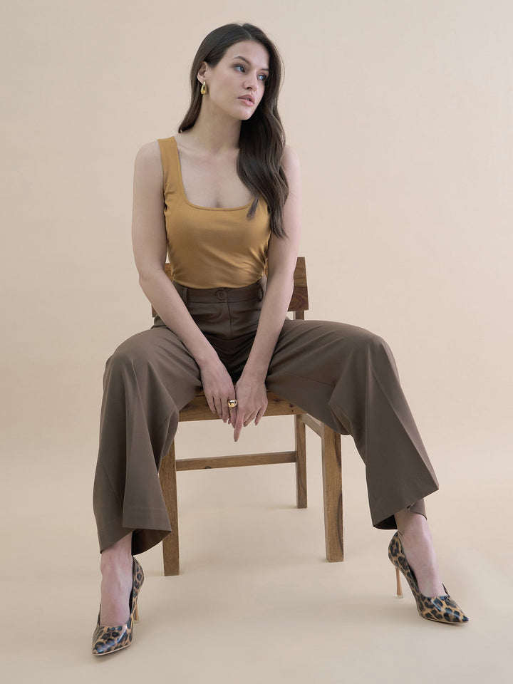 Brown-High-Waist-Tailored-Fit-Straight-Leg-Trouser
