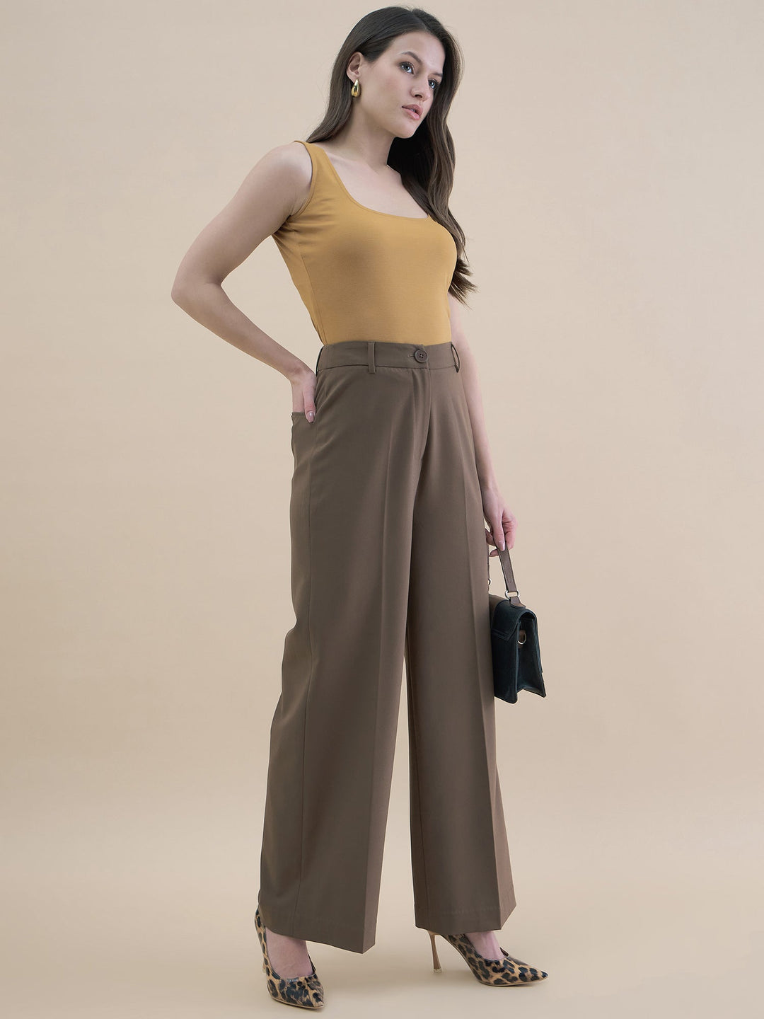 Brown-High-Waist-Tailored-Fit-Straight-Leg-Trouser
