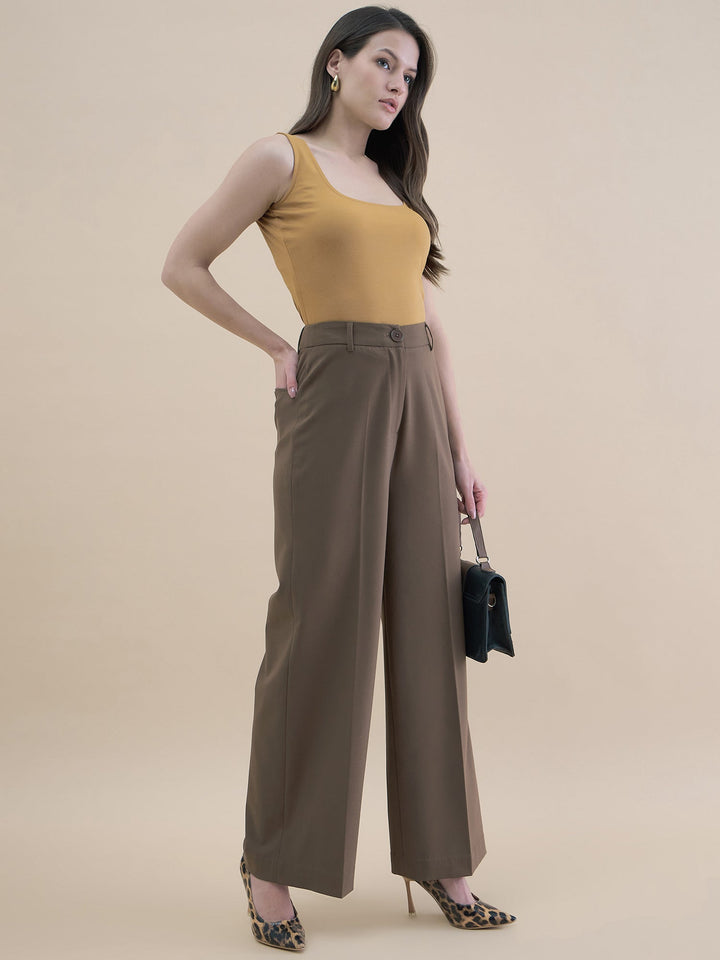 Brown-High-Waist-Tailored-Fit-Straight-Leg-Trouser