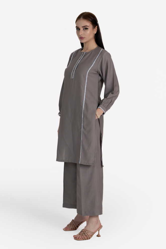 Brown Linen Blend Anaya Kurta & Pant Set