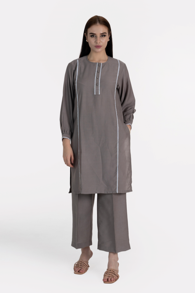 Brown Linen Blend Anaya Kurta & Pant Set