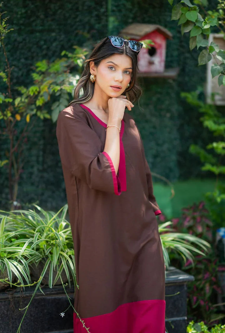 Brown-Lizzy-BizzyÂ Cotton-Color-Blocking-2-Piece-Kurta-Set