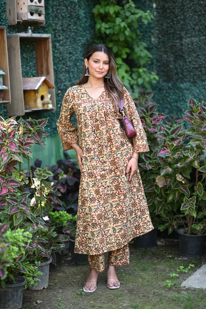 Brown-Pure-Cotton-Handblock-2-Piece-Kurta-Set