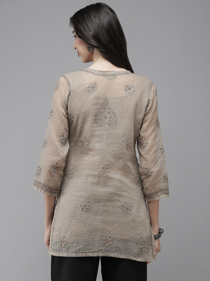 Brownish Grey Original Kota Chikankari Tunic With Slip