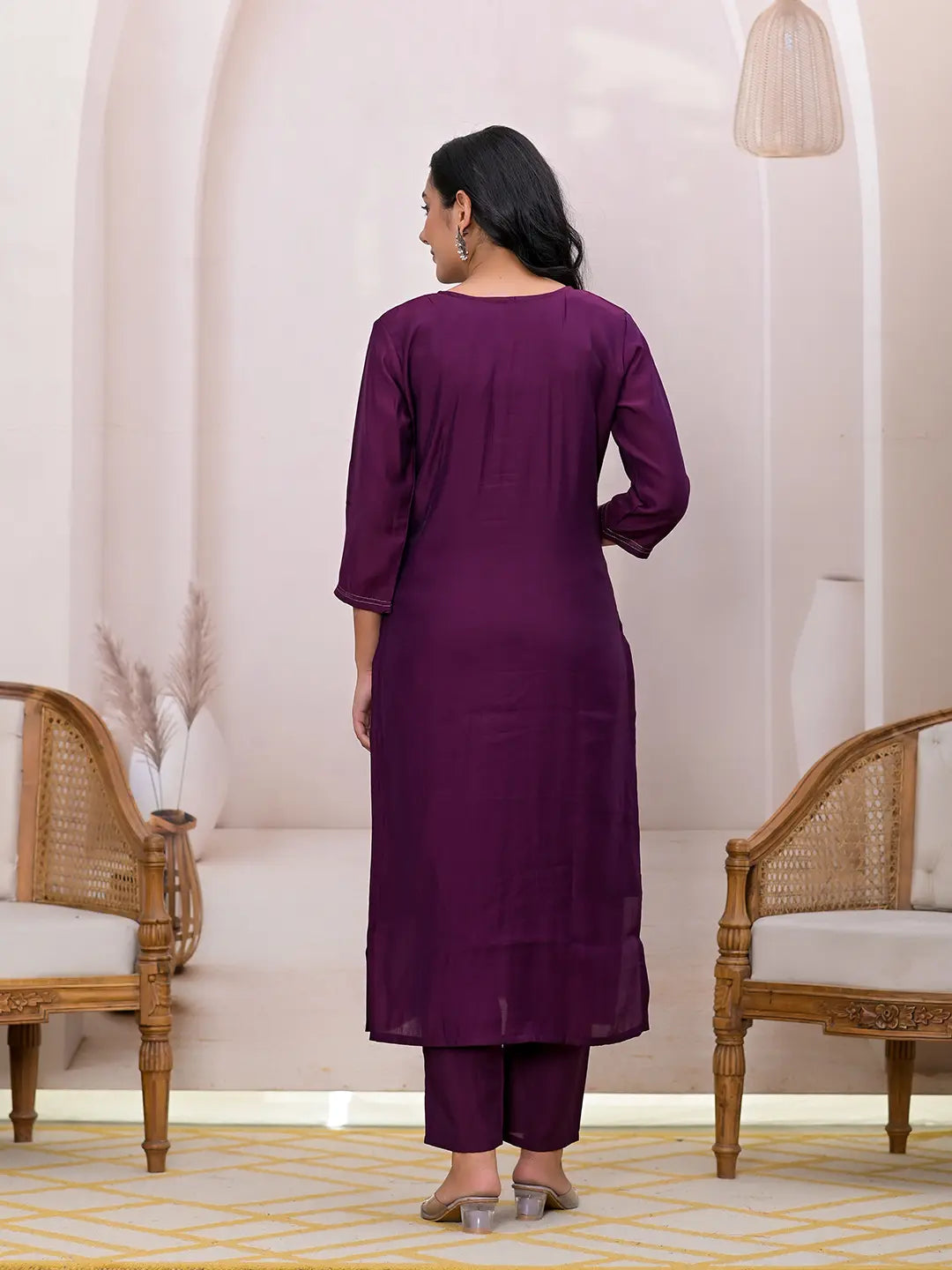 Burgundy-Silk-Blend-Embroidered-Straight-3-Piece-Kurta-Set