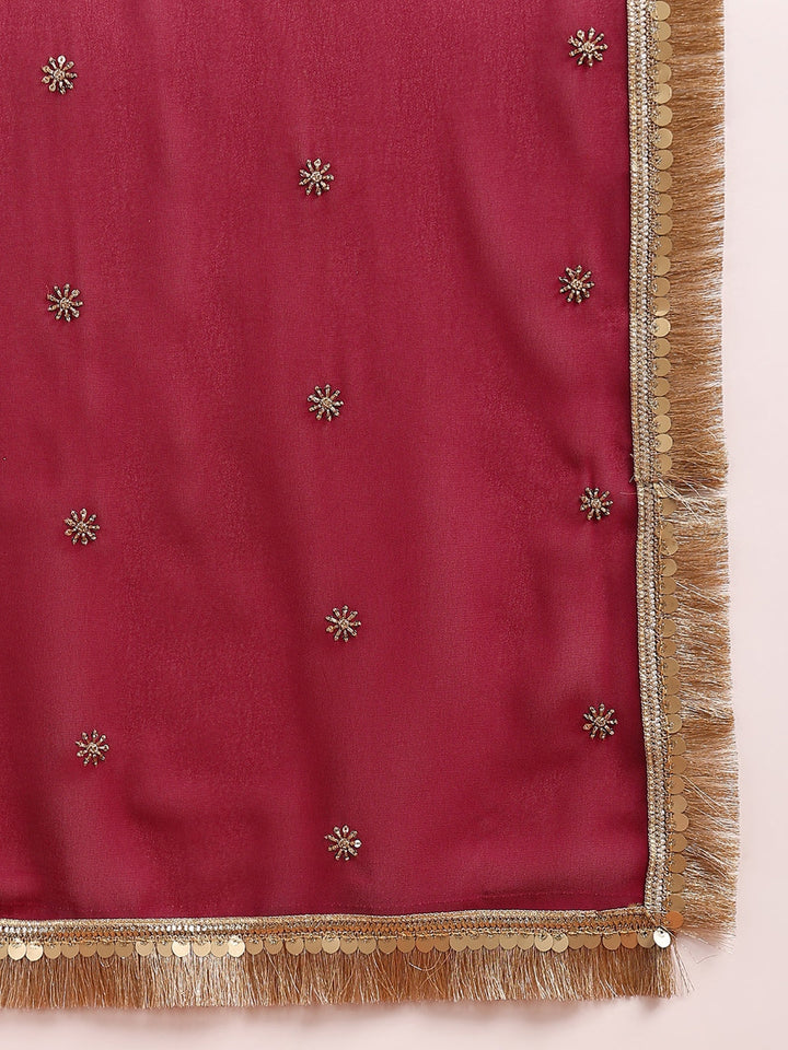 ZERESOUQ-Burgundy-Georgette-Solid-Embroidered-Anarkali-Set