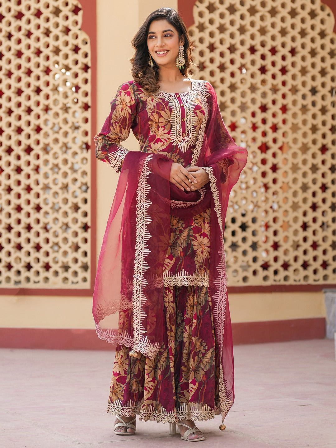 Burgundy-Pure-Chinon-Gotta-Patti-Work-Sharara-Set