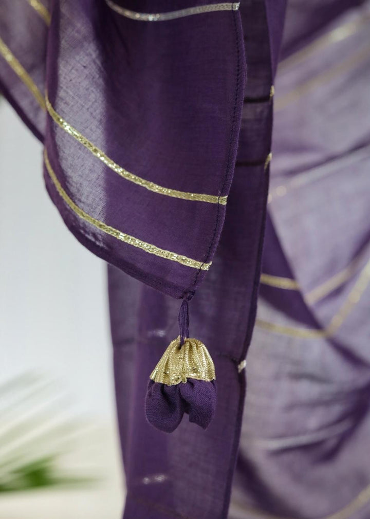 Grape Purple Mulmul Gota Detail Striped Dupatta Only