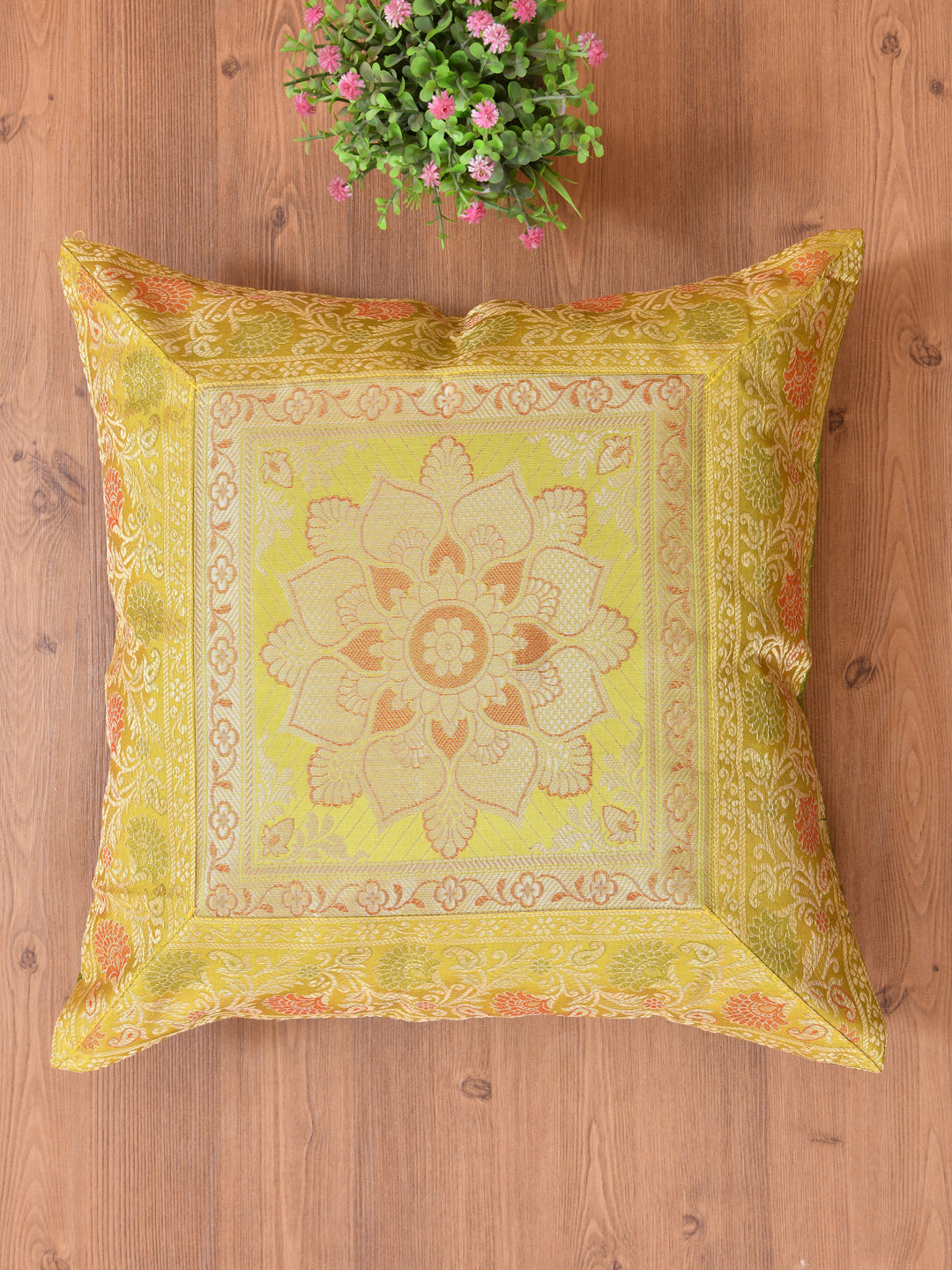 Yellow-Banarasi-Zari-Cushion-Cover