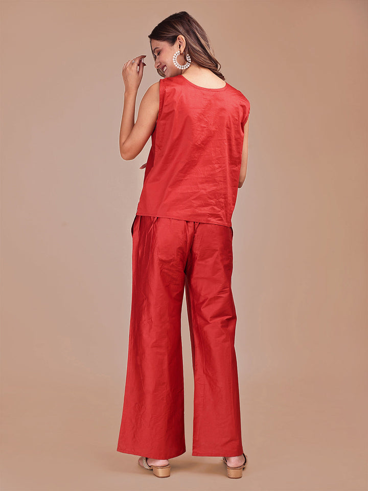 Rust-Jam-Red-Cotton-Cheeku-Stylized-Embroidered-Co-ord-Set