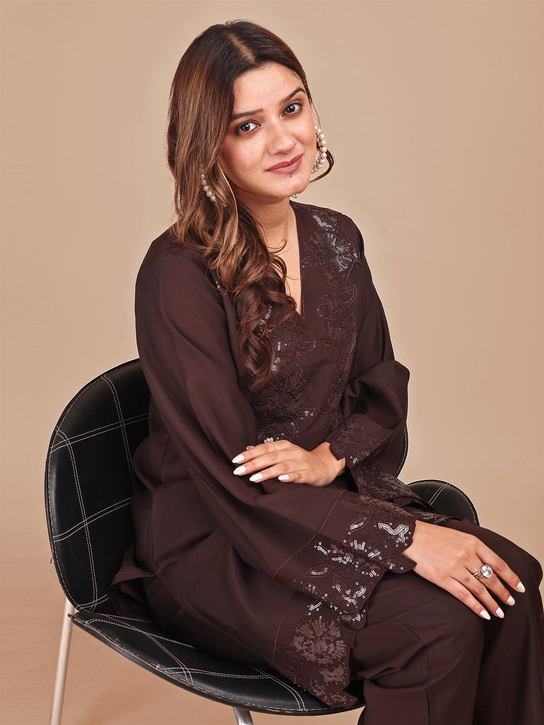 Cocoa-Tonal-Silk-Blend-Embroidered-Co-Ord-Set