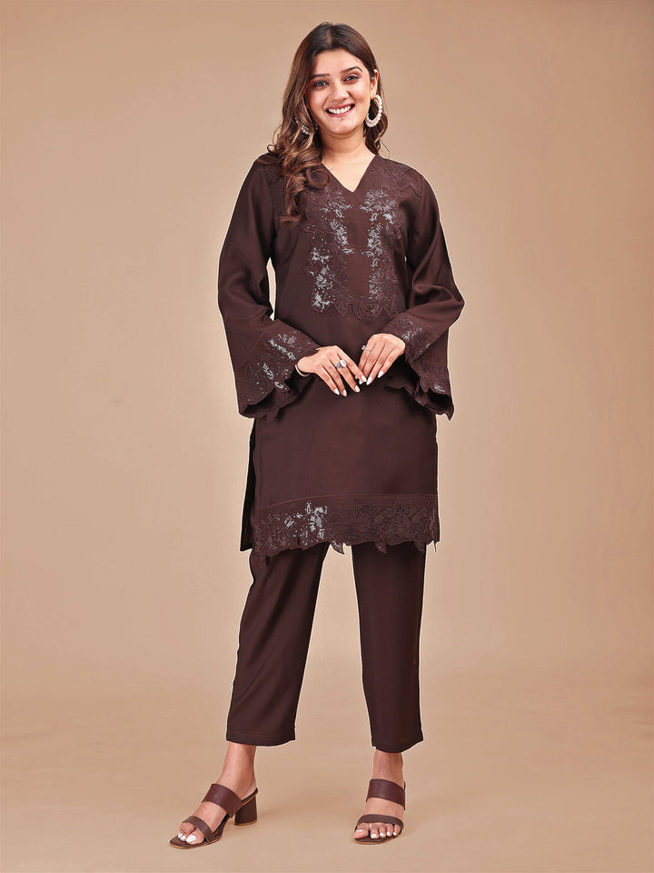 Cocoa-Tonal-Silk-Blend-Embroidered-Co-Ord-Set