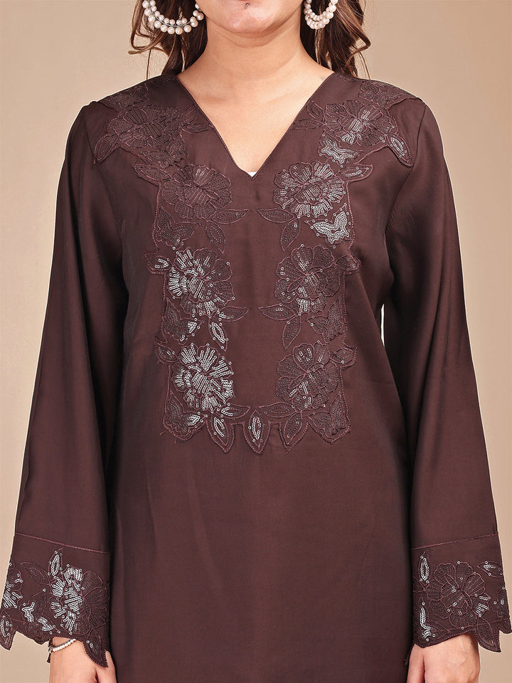 Cocoa-Tonal-Silk-Blend-Embroidered-Co-Ord-Set