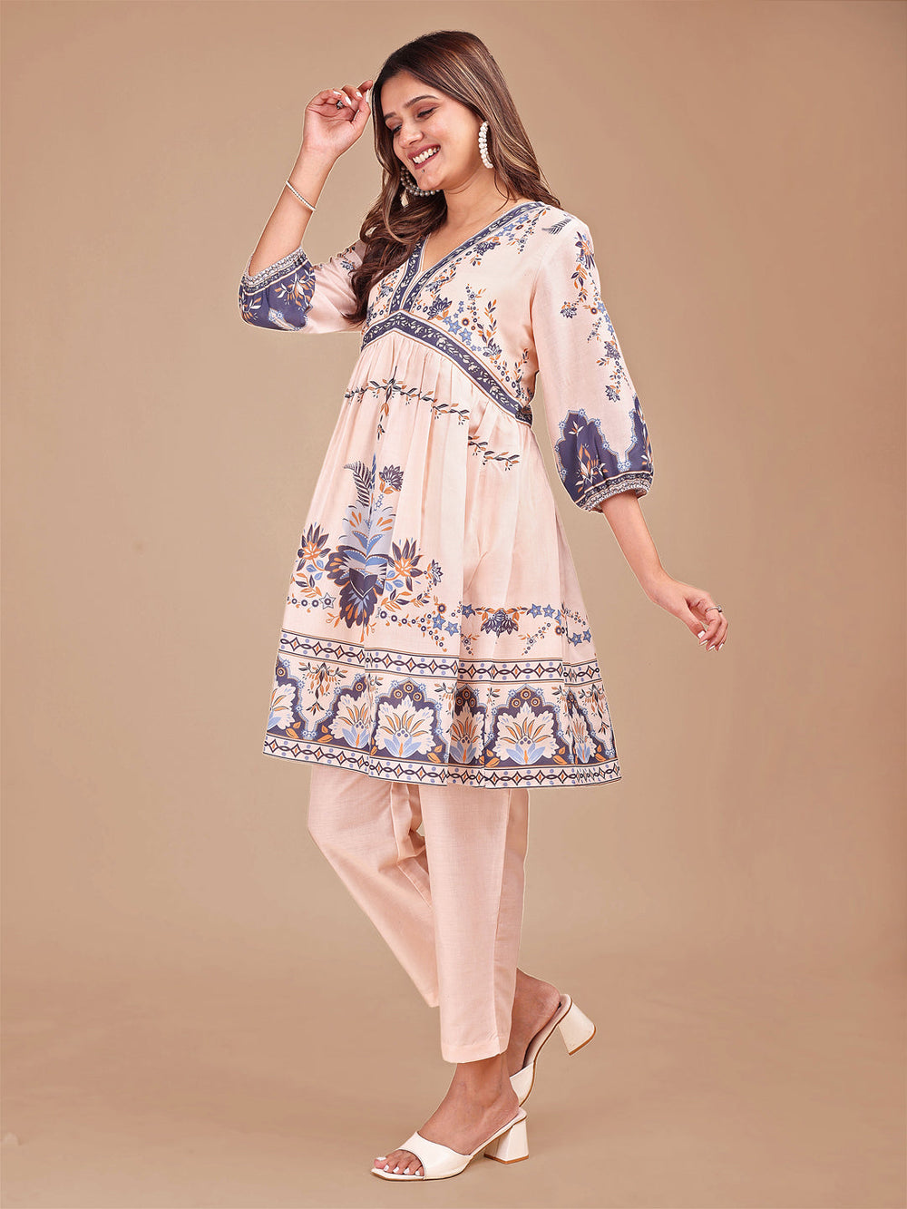 Peach-Cotton-Floral-Printed-Co-ord-Set