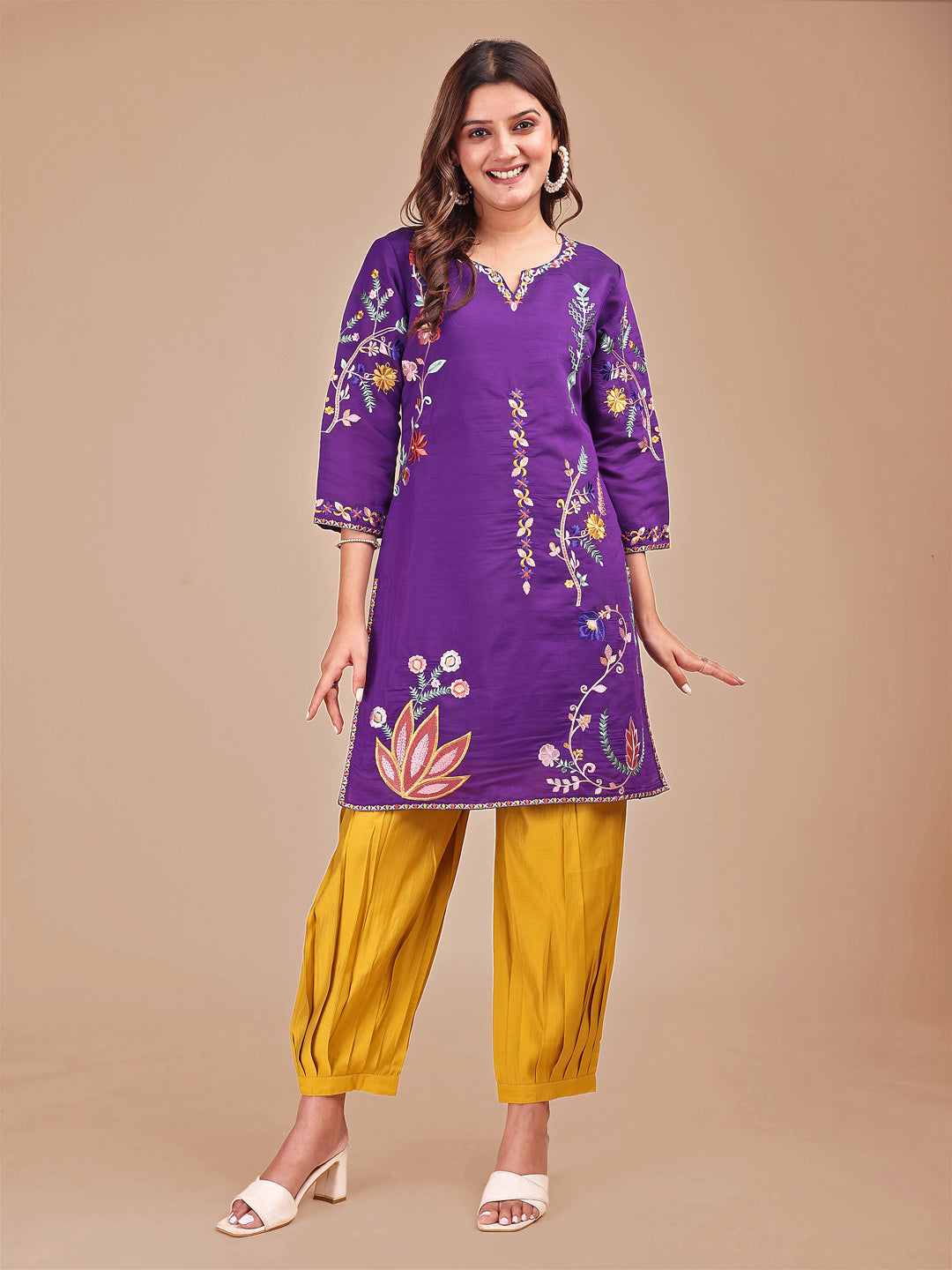 Purple-Silk-Blend-Multi-Embroidered-Co-ord-Set
