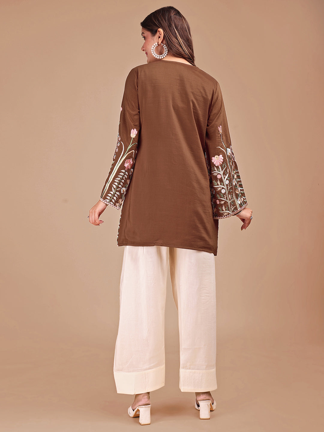 Brown-&-Cream-Silk-Embroidered-Co-ord-Set
