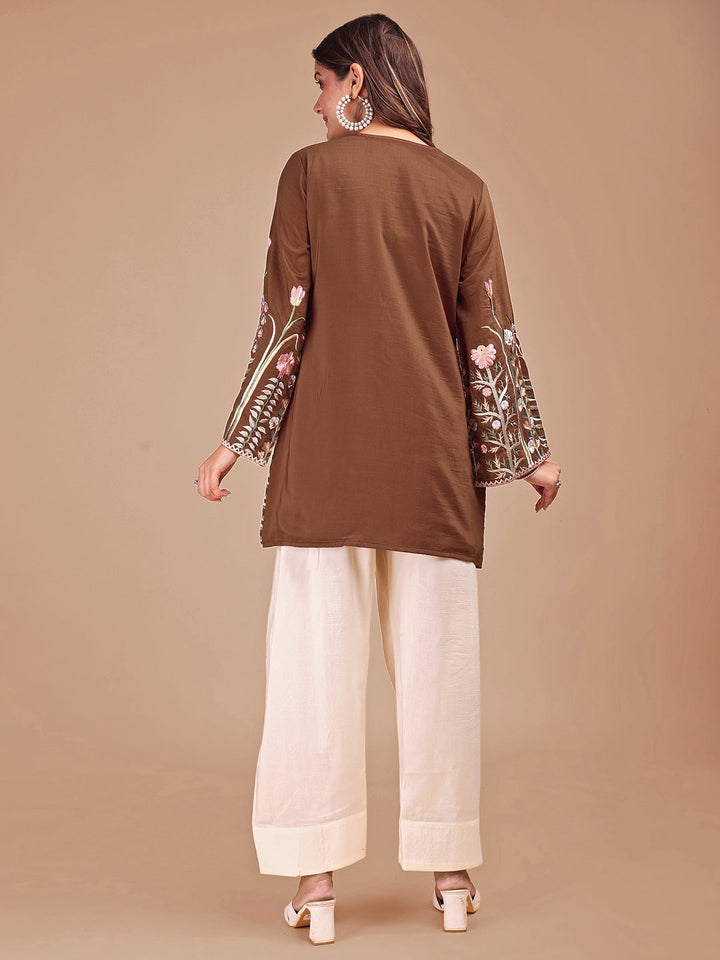 Brown-&-Cream-Silk-Embroidered-Co-ord-Set