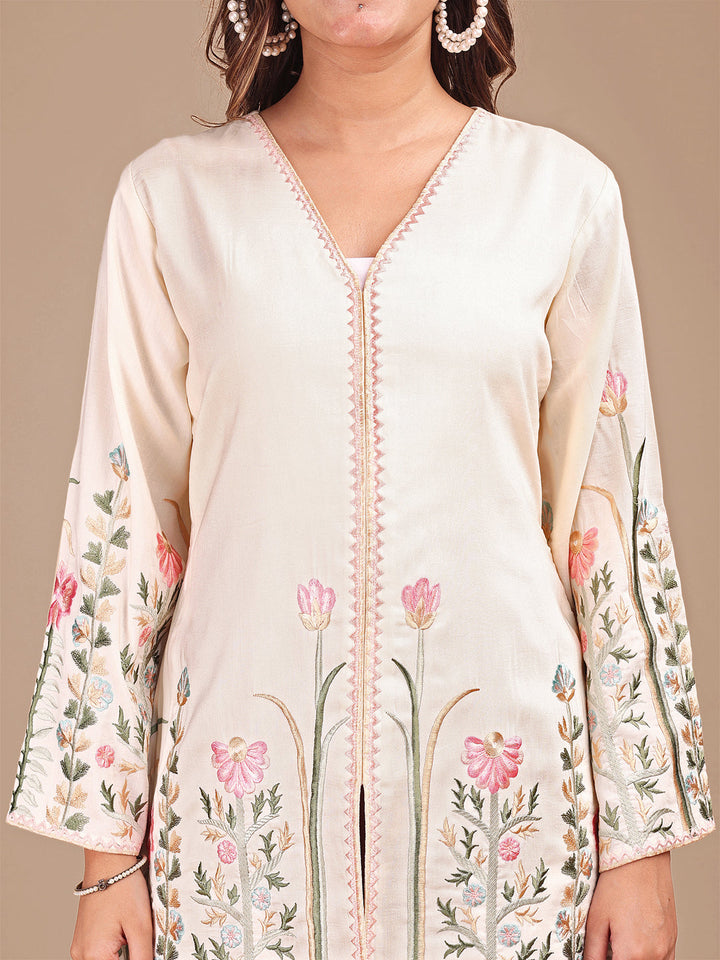 Cream-&-Rose-Silk-Embroidered-Co-ord-Set
