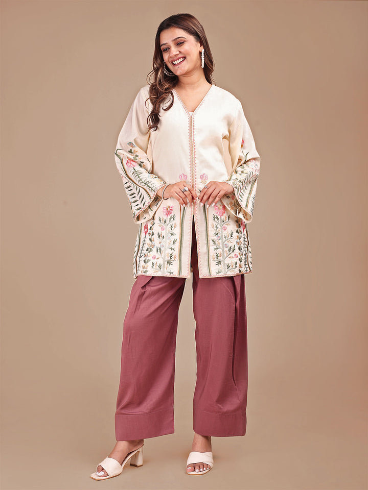 Cream-&-Rose-Silk-Embroidered-Co-ord-Set