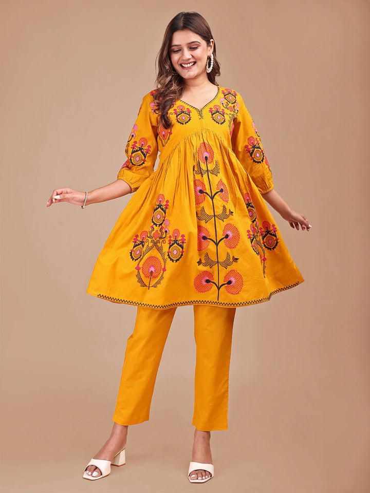 Mustard-Cotton-Contrast-Thread-Work-Co-ord-Set