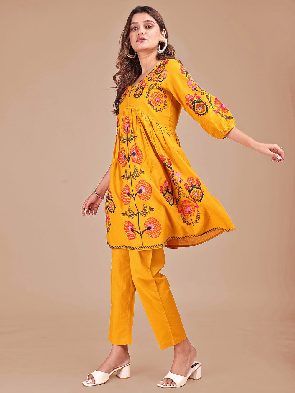 Mustard-Cotton-Contrast-Thread-Work-Co-ord-Set