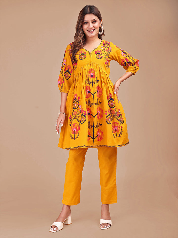 Mustard-Cotton-Contrast-Thread-Work-Co-ord-Set