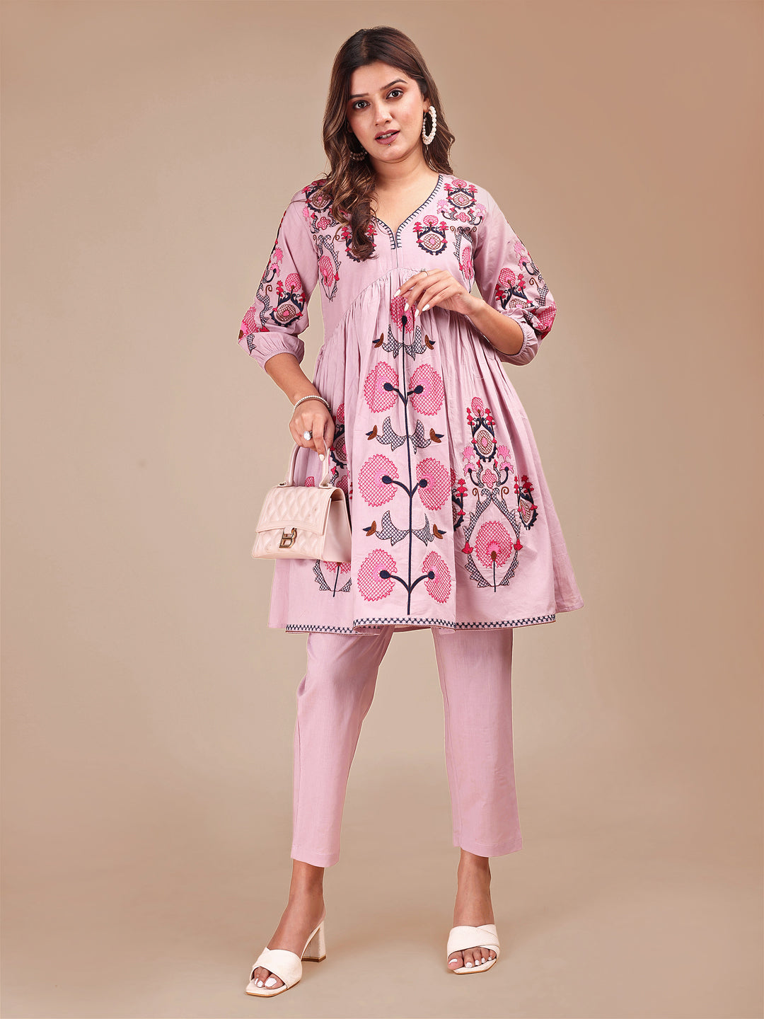 Onion-Pink-Cotton-Contrast-Thread-Work-Co-ord-Set