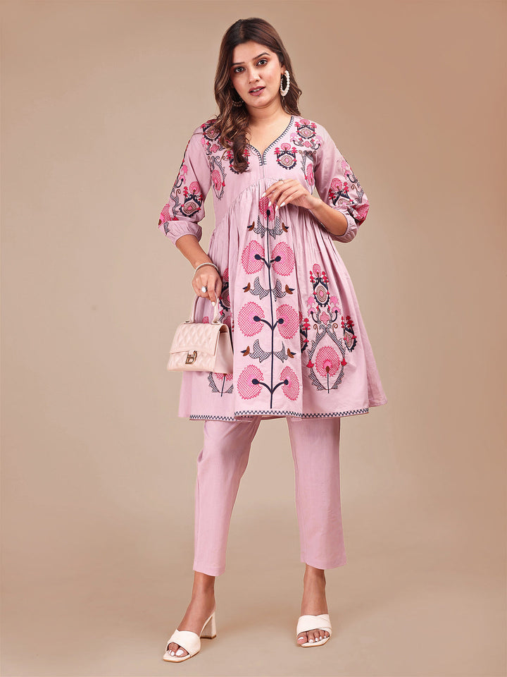 Onion-Pink-Cotton-Contrast-Thread-Work-Co-ord-Set