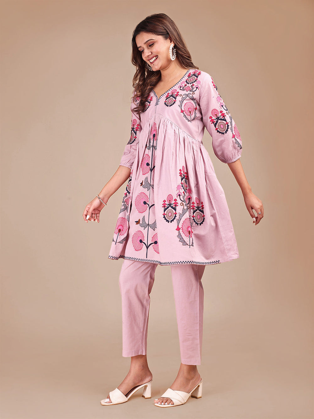 Onion-Pink-Cotton-Contrast-Thread-Work-Co-ord-Set