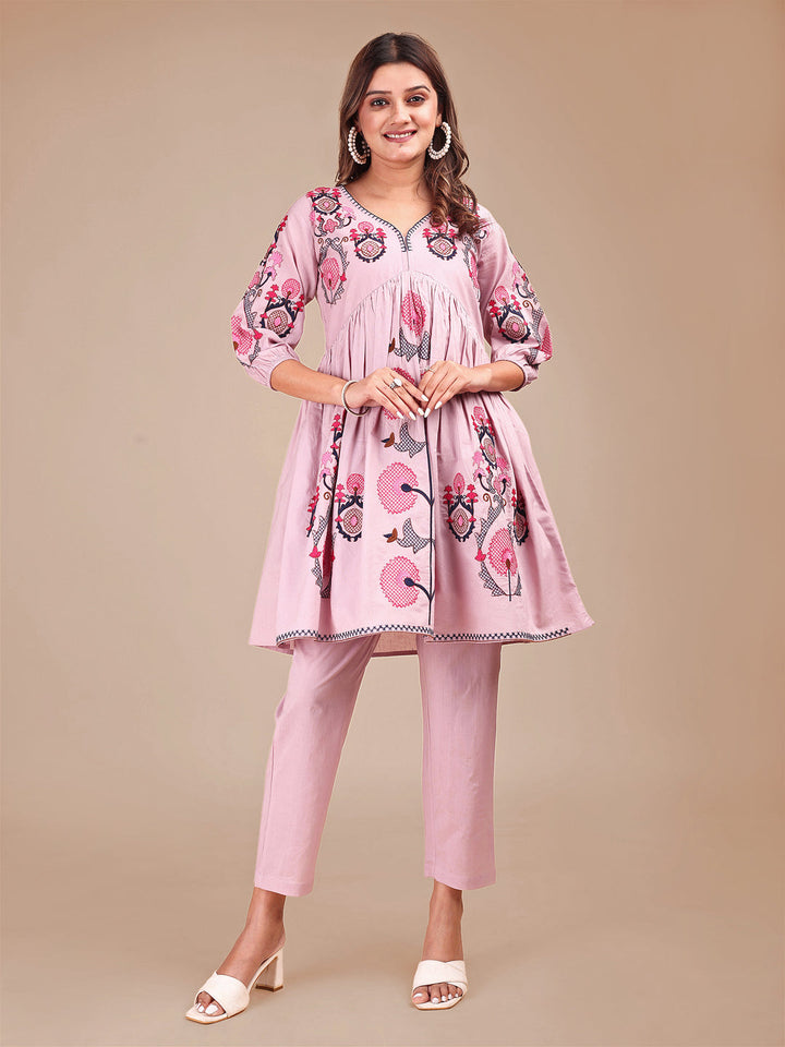 Onion-Pink-Cotton-Contrast-Thread-Work-Co-ord-Set