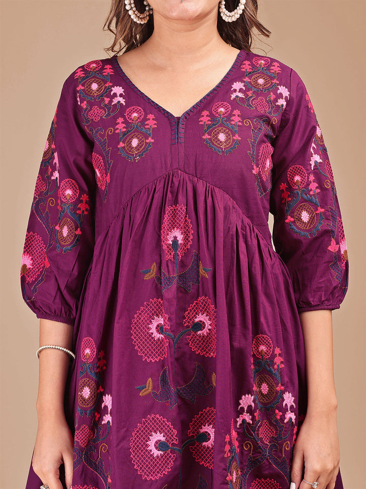 Wine-Cotton-Contrast-Thread-Work-Co-ord-Set