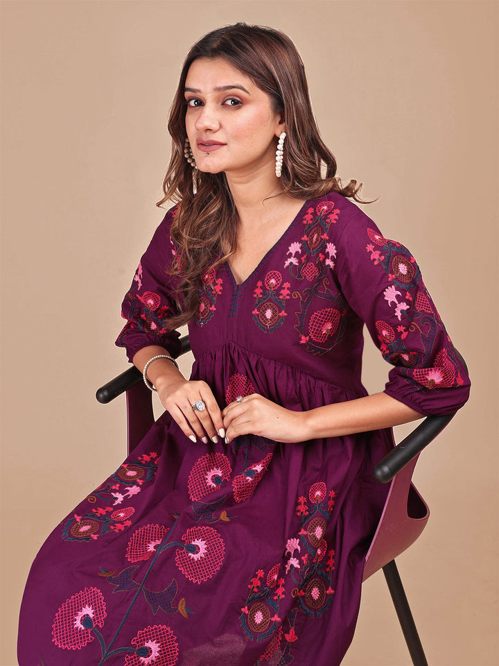Wine-Cotton-Contrast-Thread-Work-Co-ord-Set