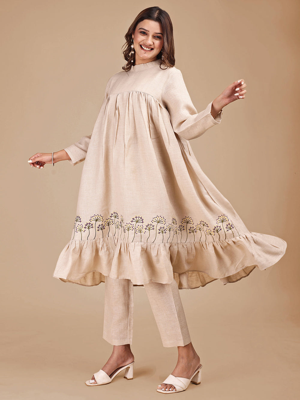 Beige-Linen-Embroidered-Empire-Co-ord-Set