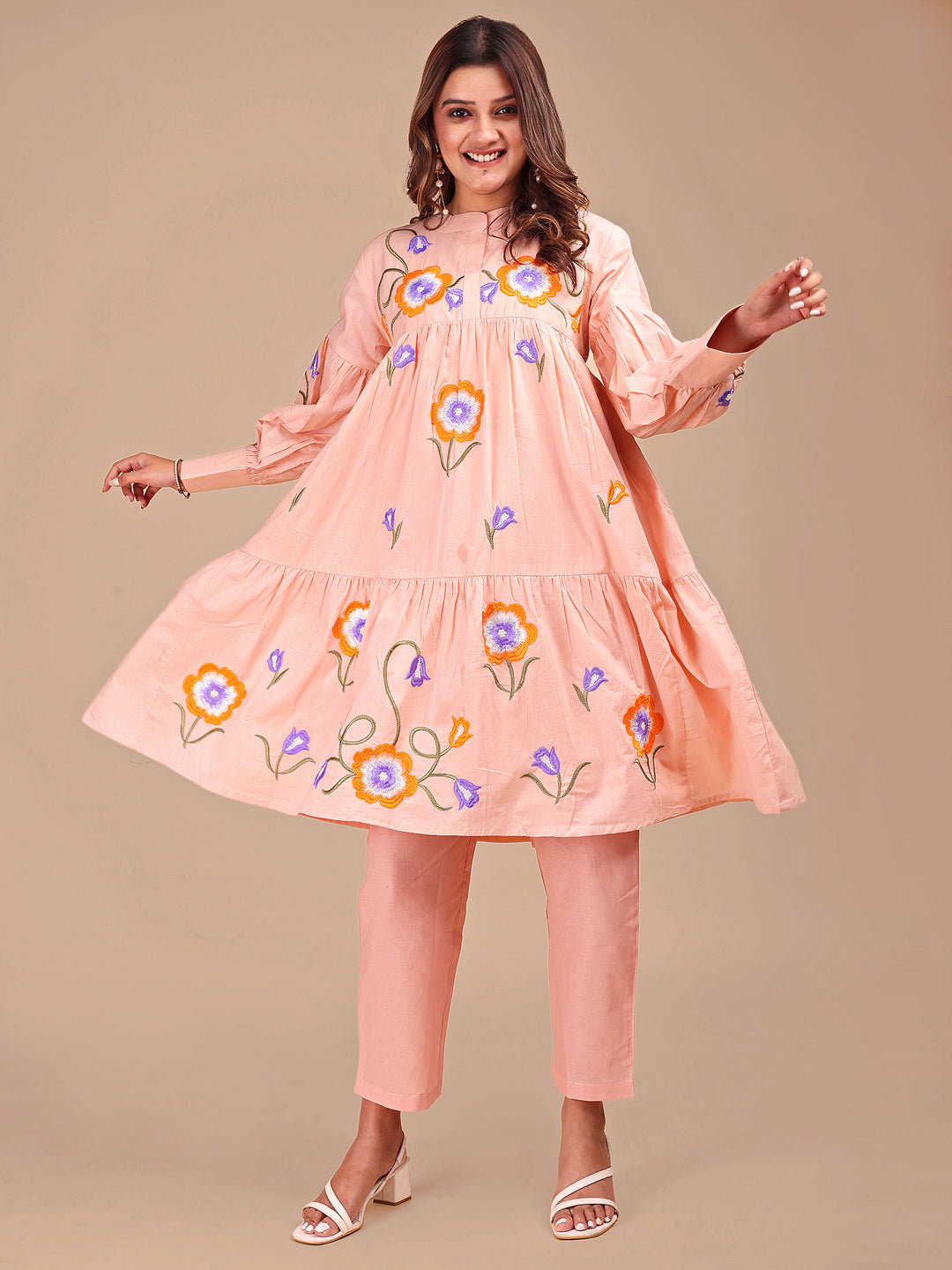 Peach-Pink-Cotton-Tiered-Heavy-Embroidered-Co-ord-Set-