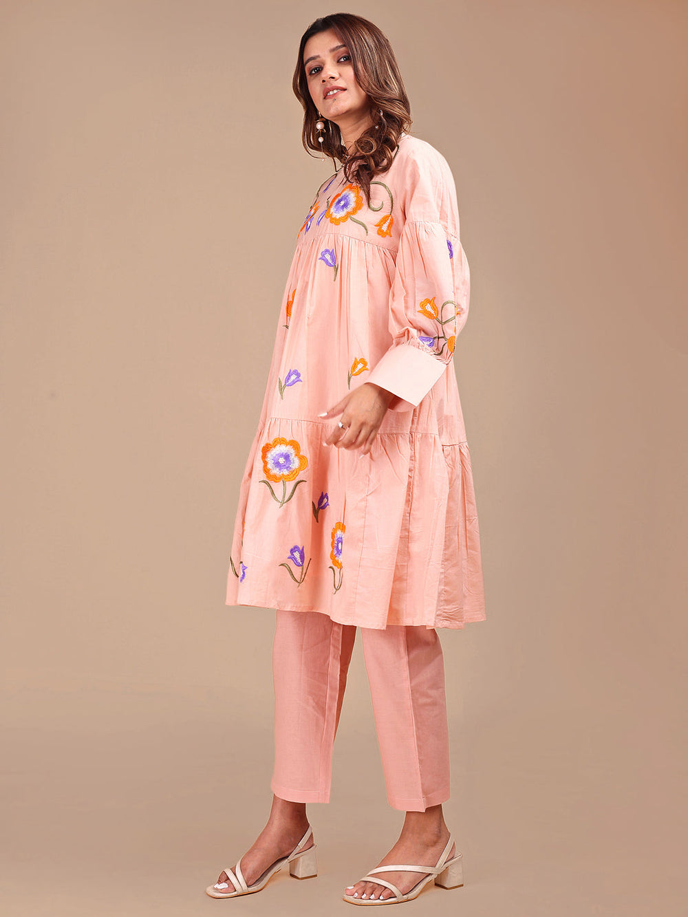 Peach-Pink-Cotton-Tiered-Heavy-Embroidered-Co-ord-Set-