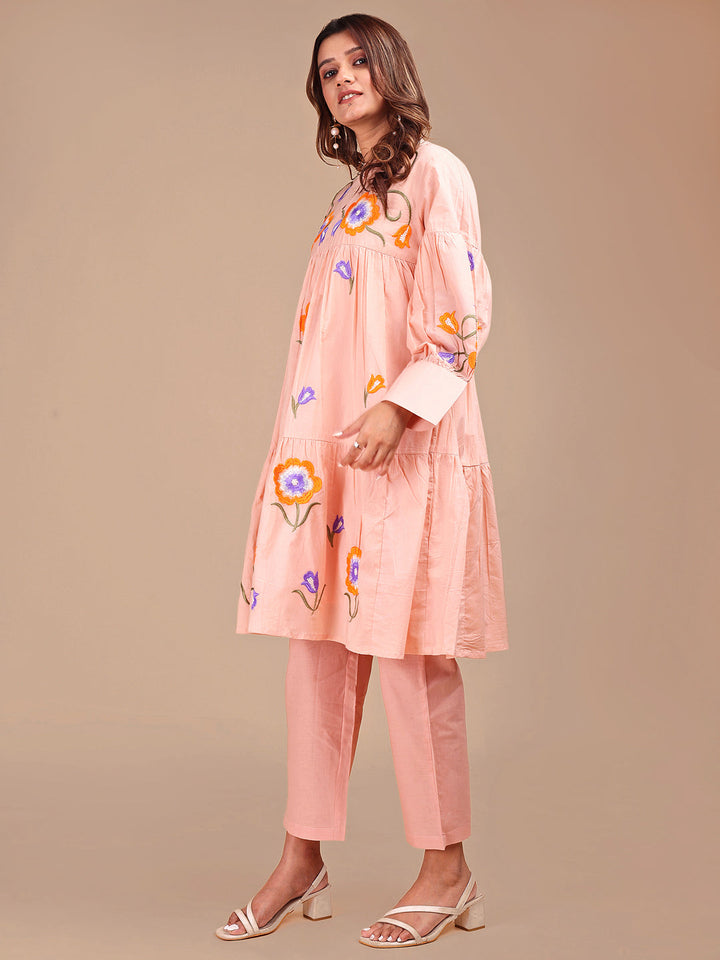 Peach-Pink-Cotton-Tiered-Heavy-Embroidered-Co-ord-Set-