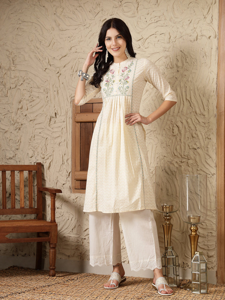 Cream-Cotton-Embroidered-A-Line-Kurta-Only