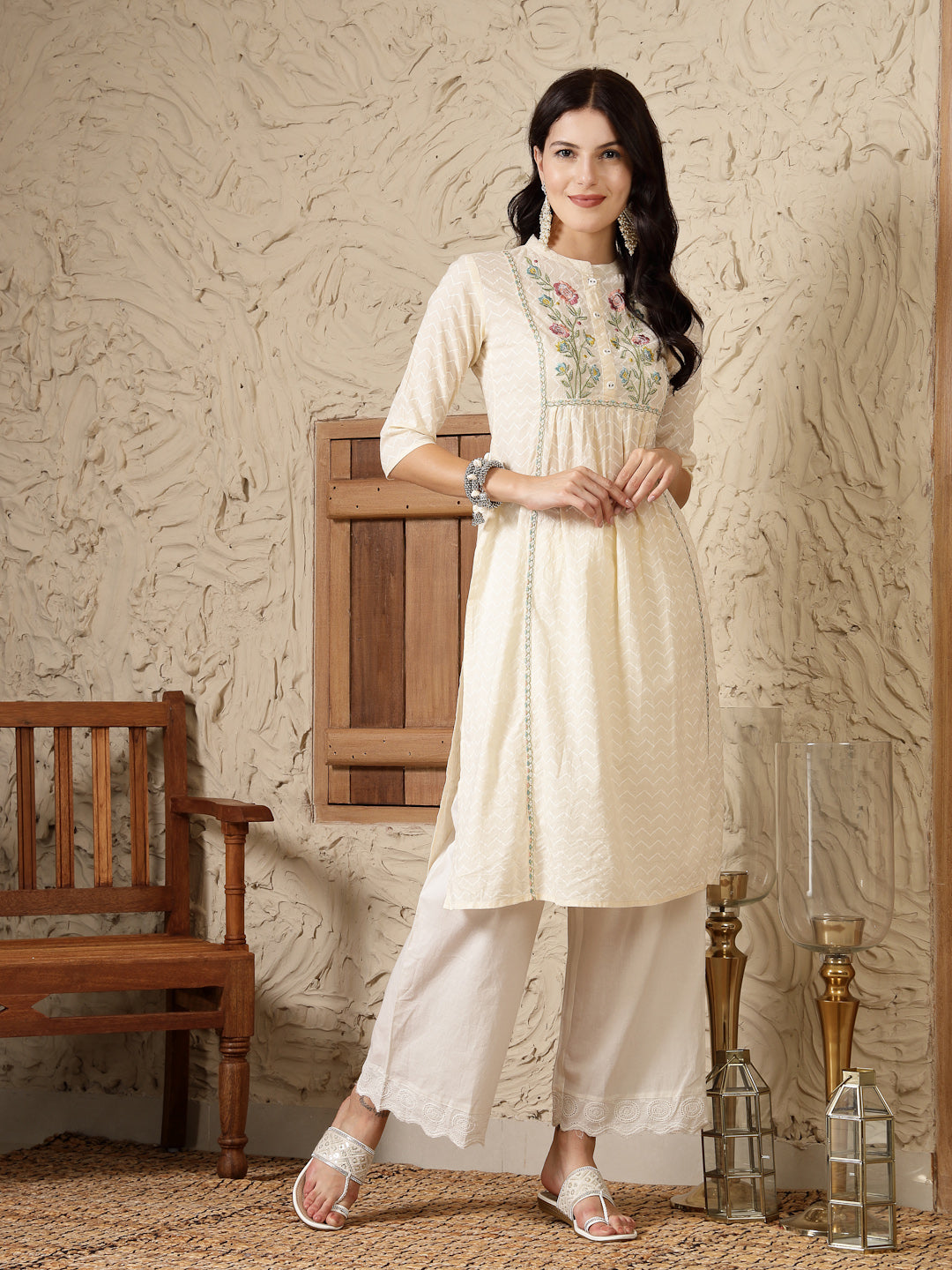Cream-Cotton-Embroidered-A-Line-Kurta-Only