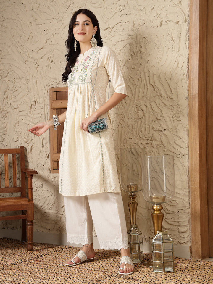 Cream-Cotton-Embroidered-A-Line-Kurta-Only