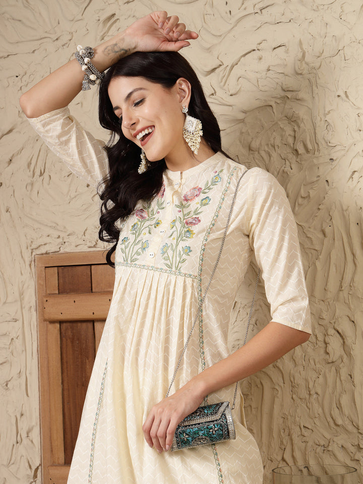 Cream-Cotton-Embroidered-A-Line-Kurta-Only