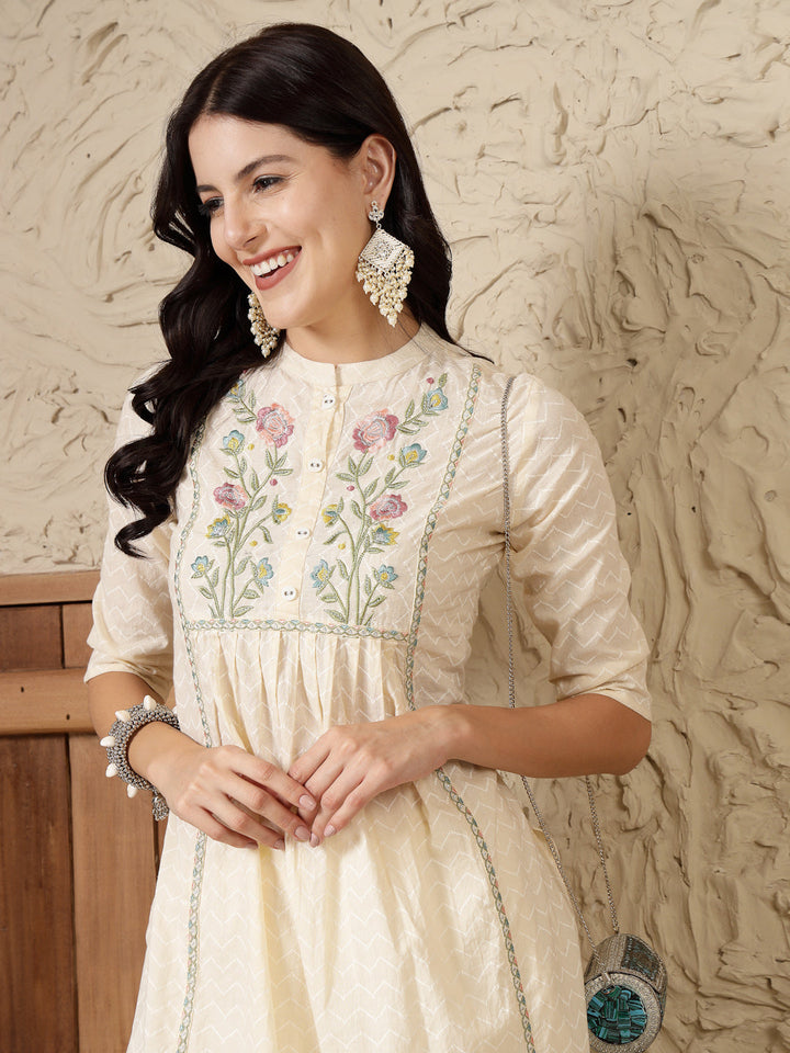 Cream-Cotton-Embroidered-A-Line-Kurta-Only